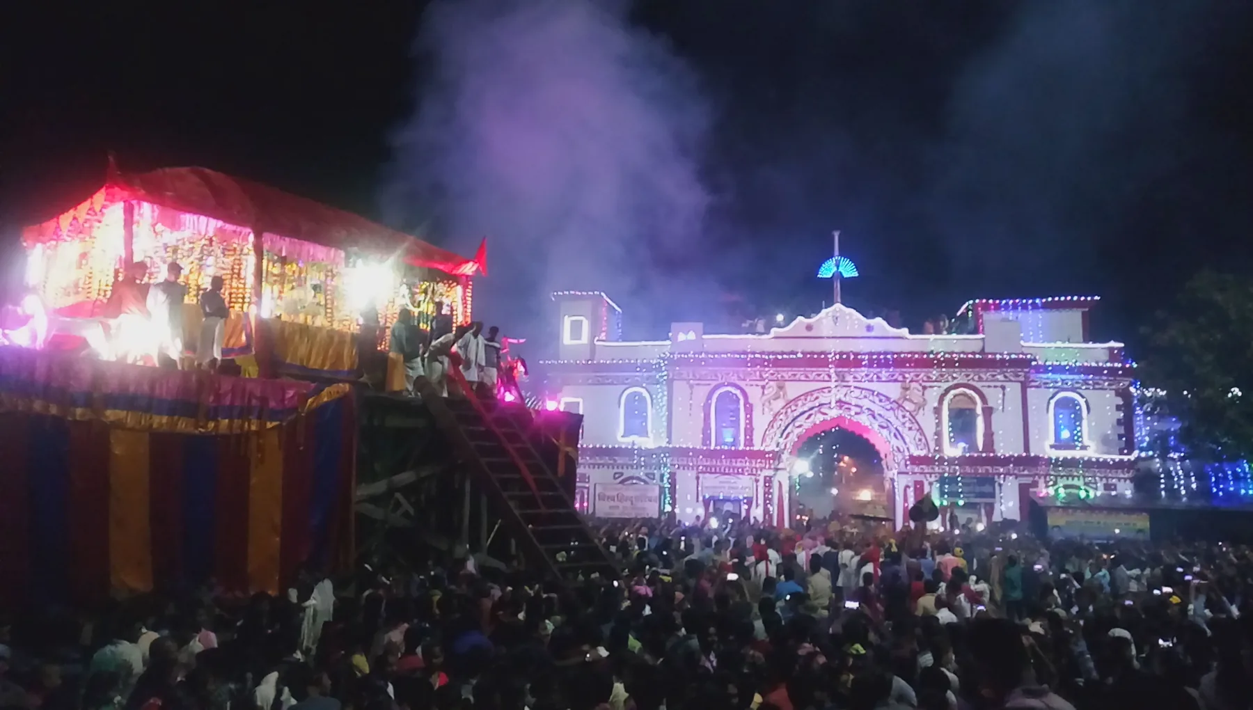 A night gathering and chariot at Bastar Dussehra in Jagdalpur