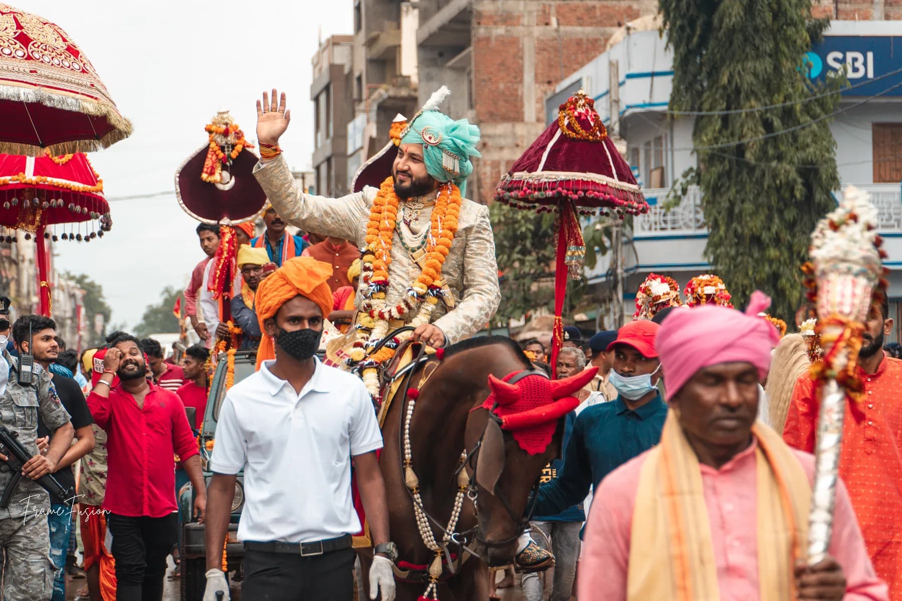 A mounted procession during Bastar Dussehra in 2021