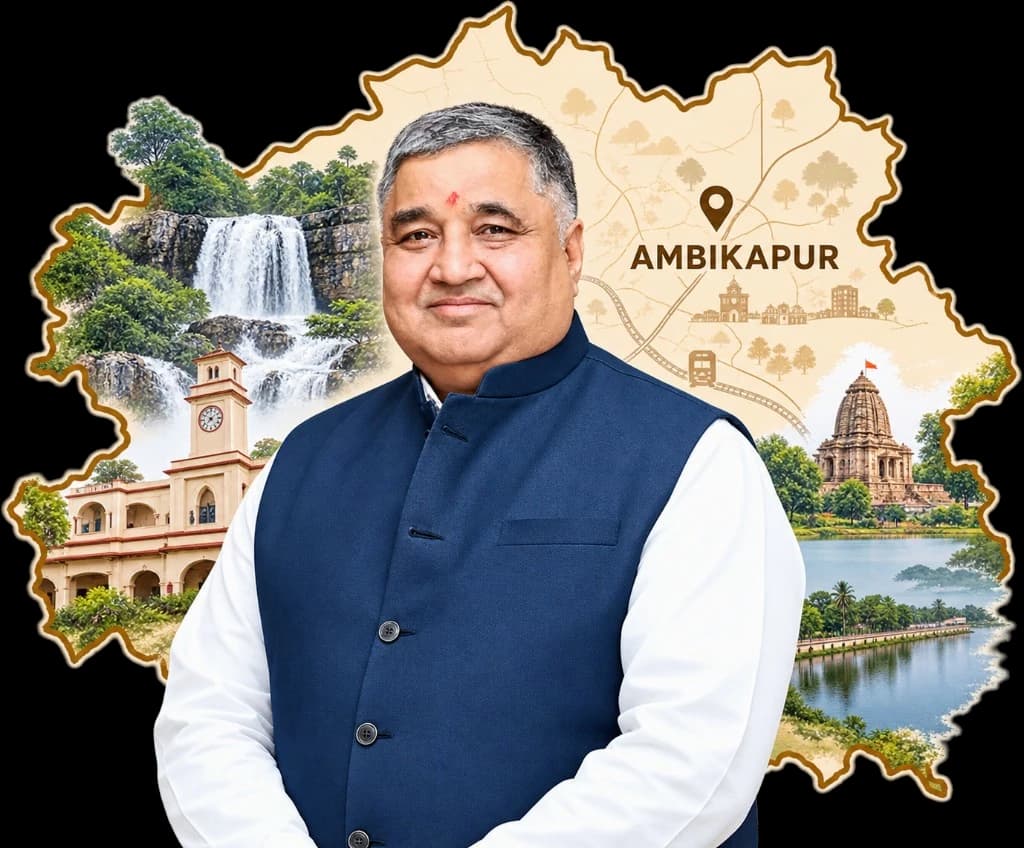 Rajesh Agrawal with a map of Ambikapur